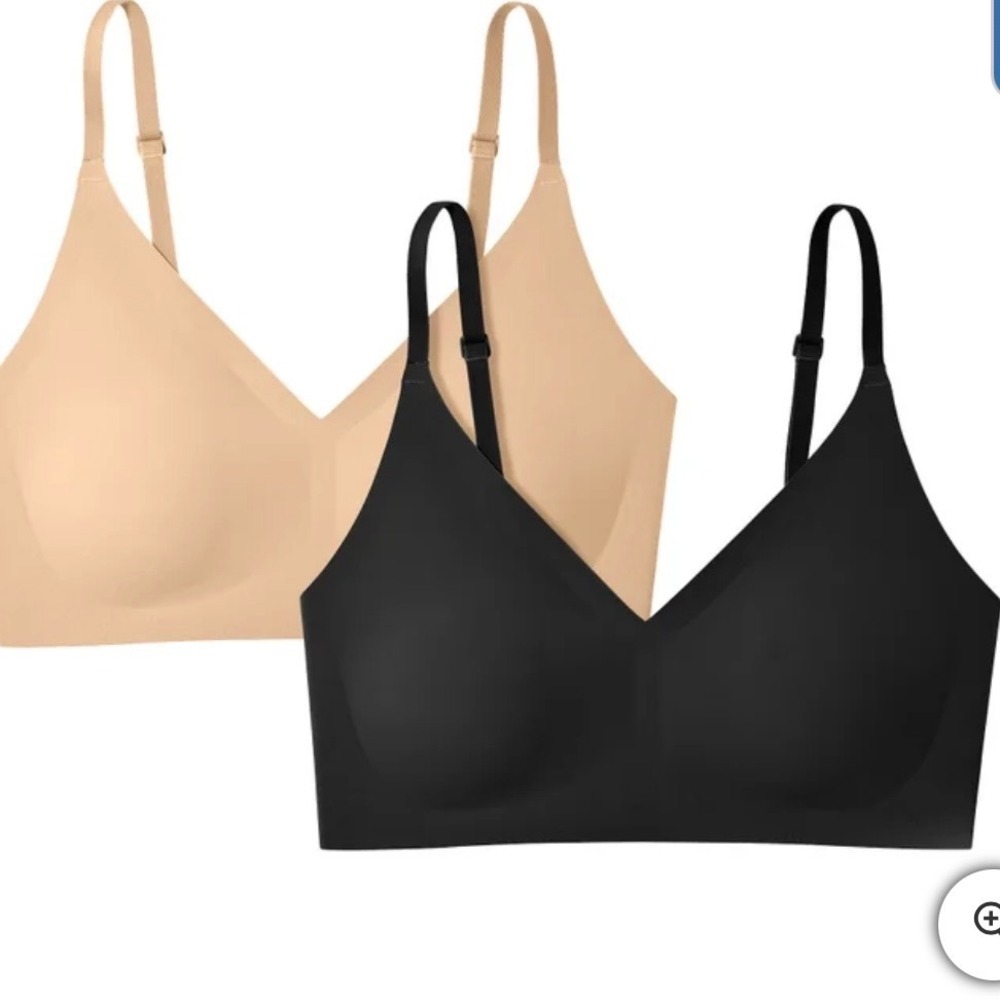 True & Co Triangle Bra Women Small Black Beige NEW Wirefree 2 Pack Adjustable